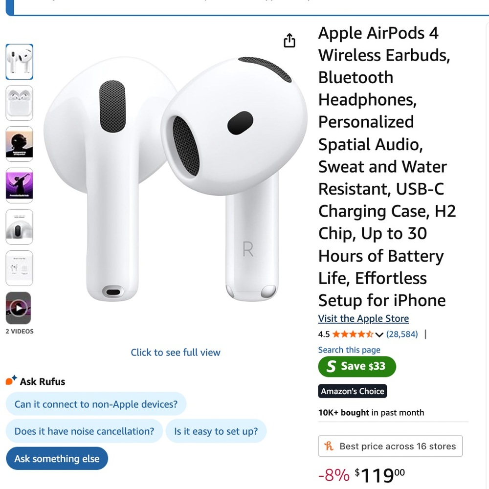 Apple AirPods 4 Bluetooth Headphones - White